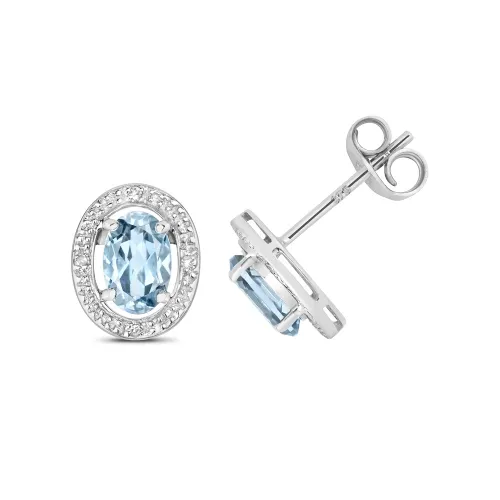Diamond & Aquamarine Halo Stud Earrings